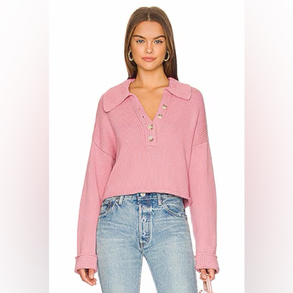 SHOW ME YOUR MUMU Crawford Collared Sweater in Pink Knit